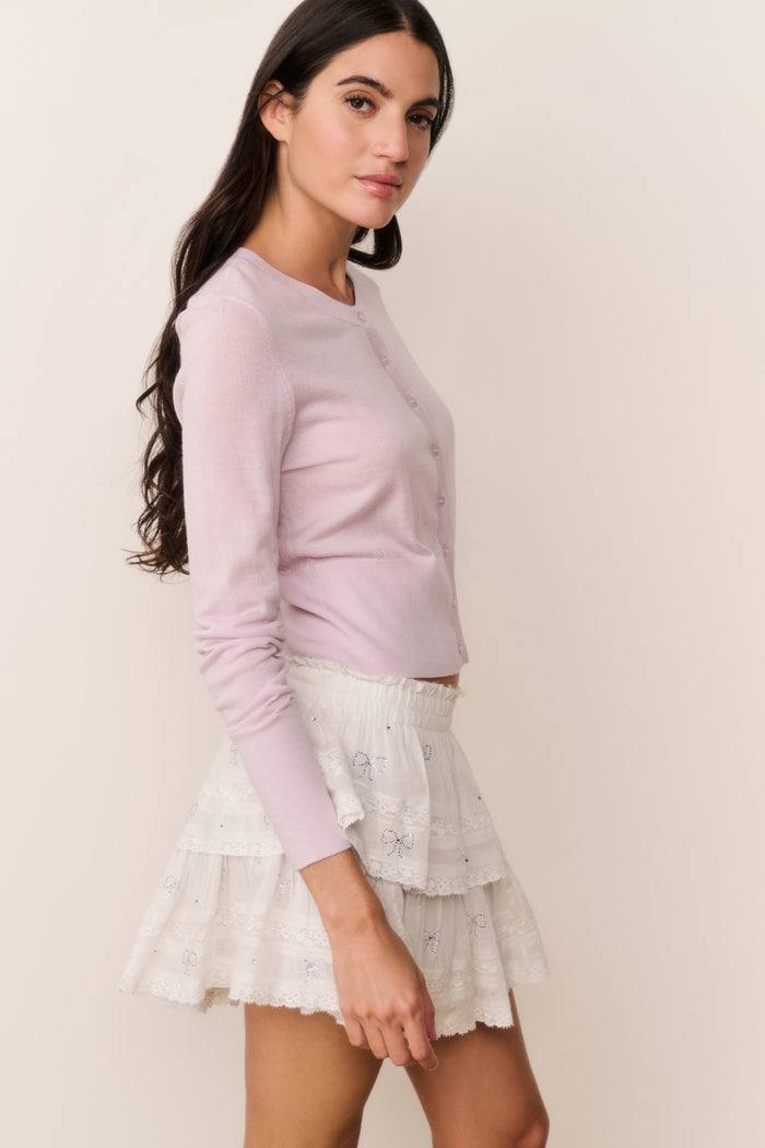 LoveShackFancy - Ruffle Mini Crystal Bow Skirt - White