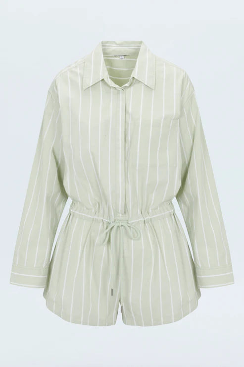 Amelie Long Sleeve Romper in Pistachio Stripe, view 3