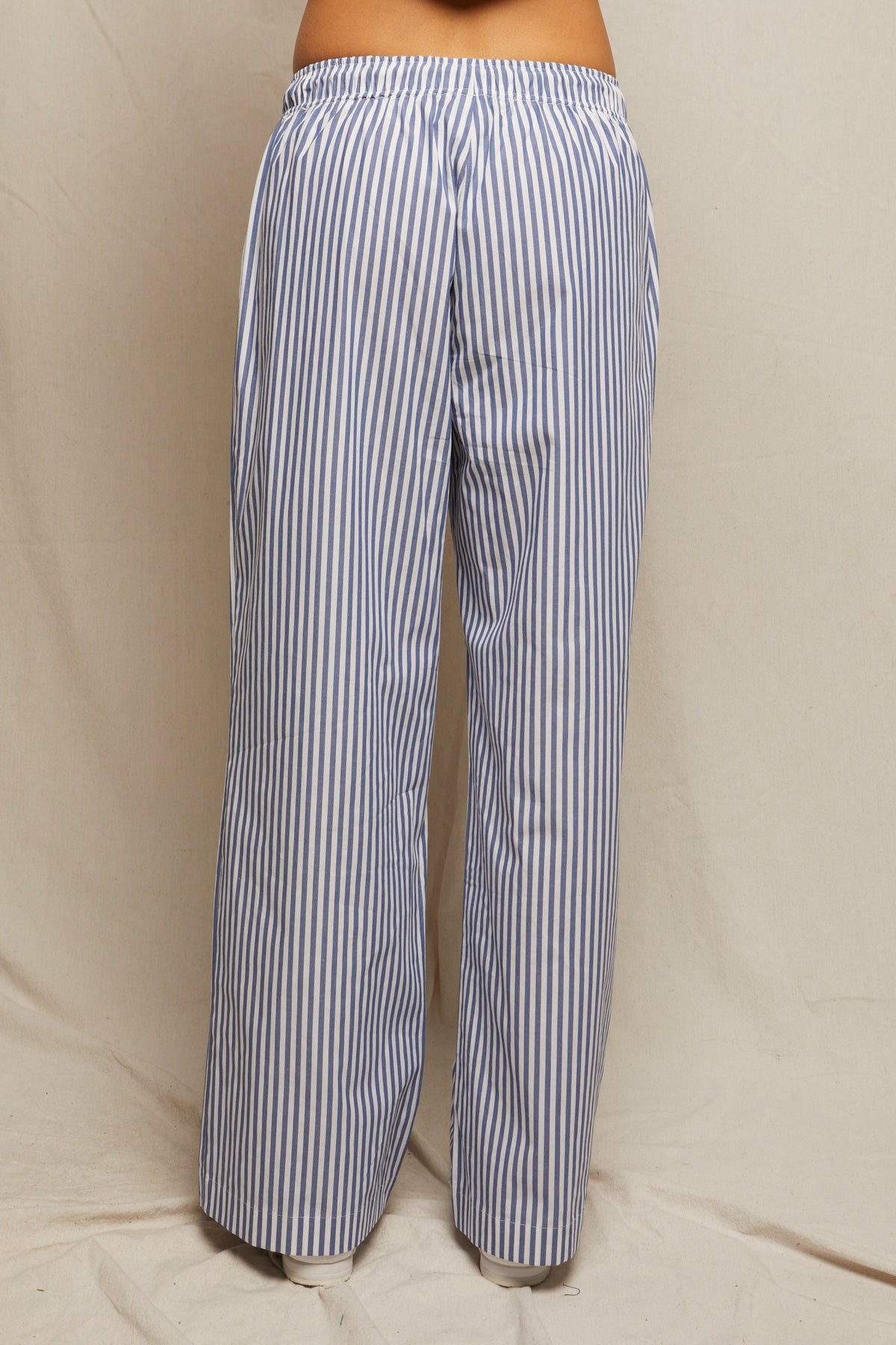 PerfectWhiteTee - Andi Cotton Poplin Wide Leg Pant - Chambray Stripe