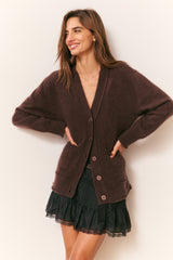 LoveShackFancy - Applene Brushed Cashmere Cardigan - Chocolate Brown