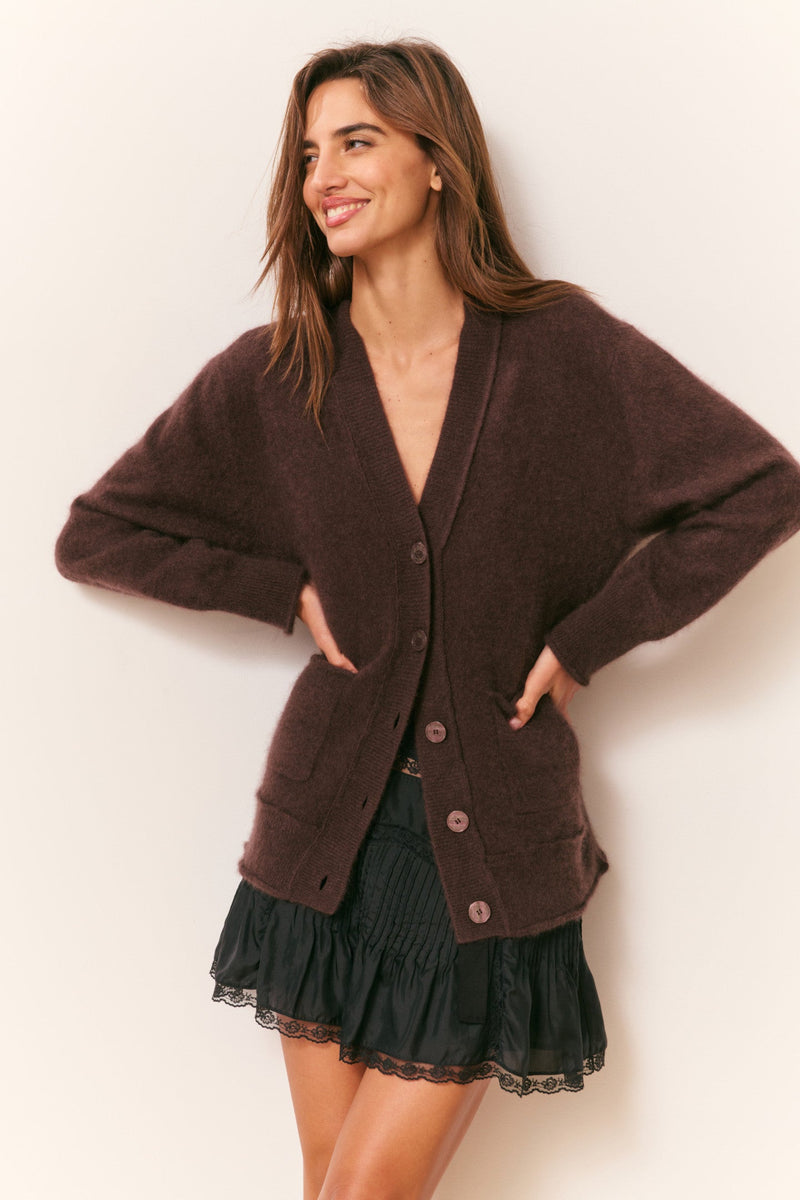LoveShackFancy - Applene Brushed Cashmere Cardigan - Chocolate Brown