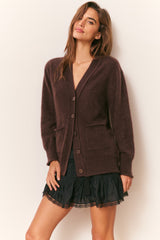 LoveShackFancy - Applene Brushed Cashmere Cardigan - Chocolate Brown