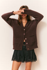LoveShackFancy - Applene Brushed Cashmere Cardigan - Chocolate Brown