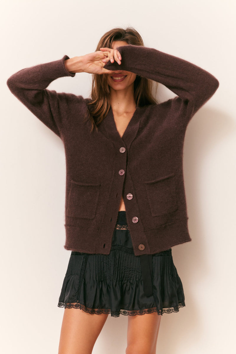 LoveShackFancy - Applene Brushed Cashmere Cardigan - Chocolate Brown