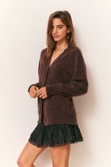 LoveShackFancy - Applene Brushed Cashmere Cardigan - Chocolate Brown
