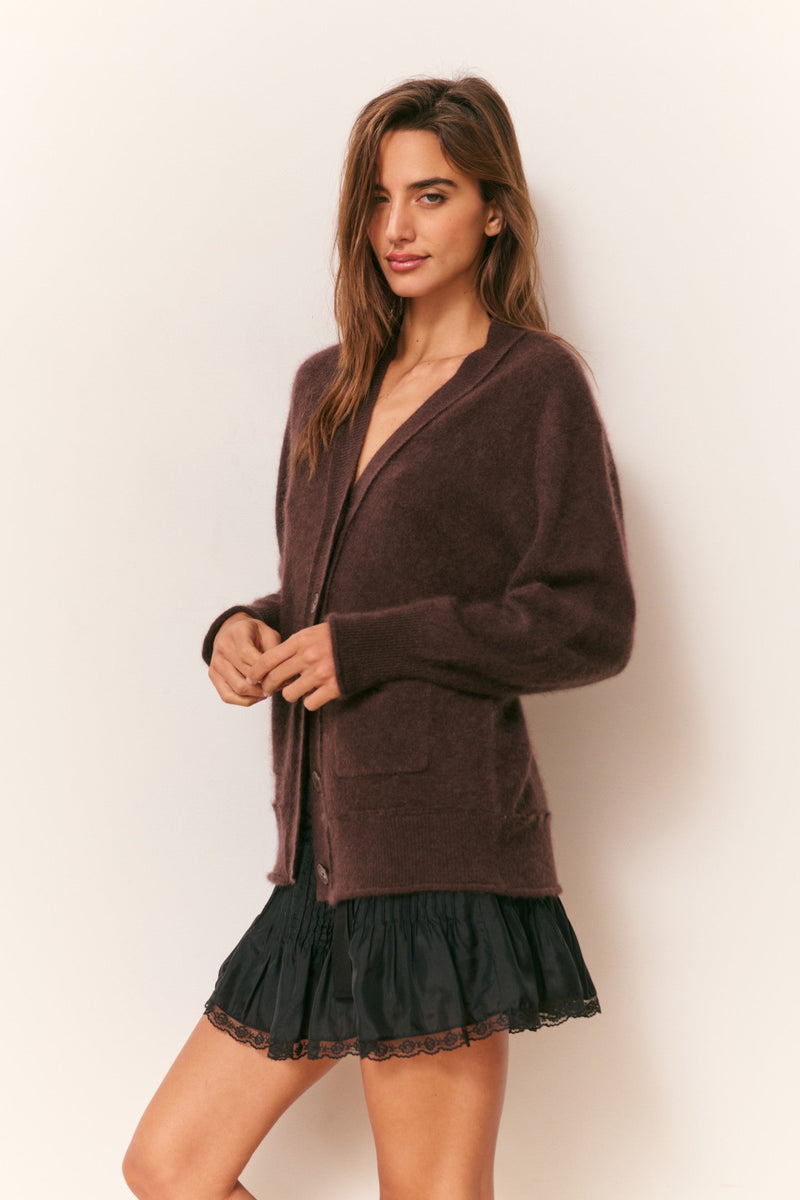LoveShackFancy - Applene Brushed Cashmere Cardigan - Chocolate Brown