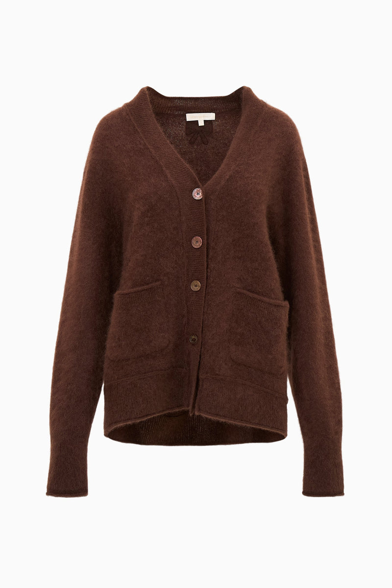 LoveShackFancy - Applene Brushed Cashmere Cardigan - Chocolate Brown