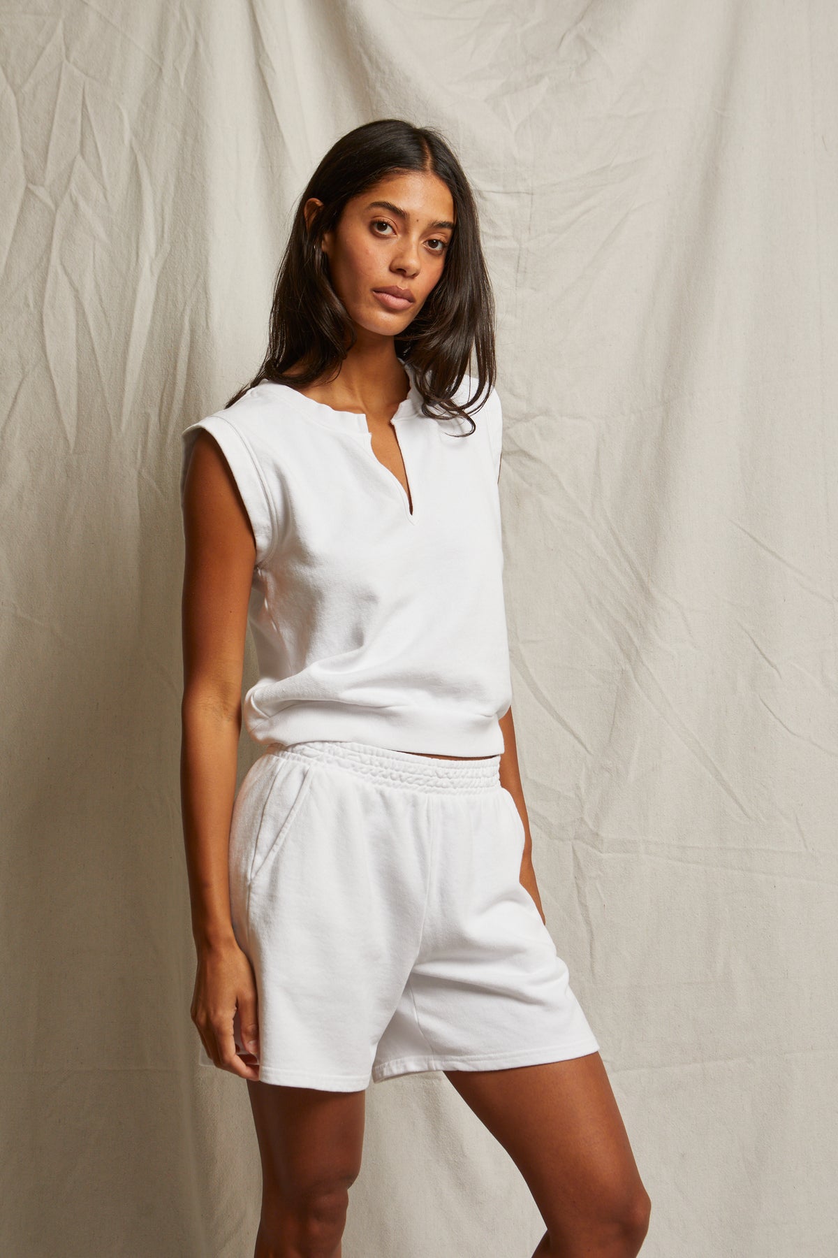 PerfectWhiteTee - Sloane French Terry Rolled Sleeve Tank - White