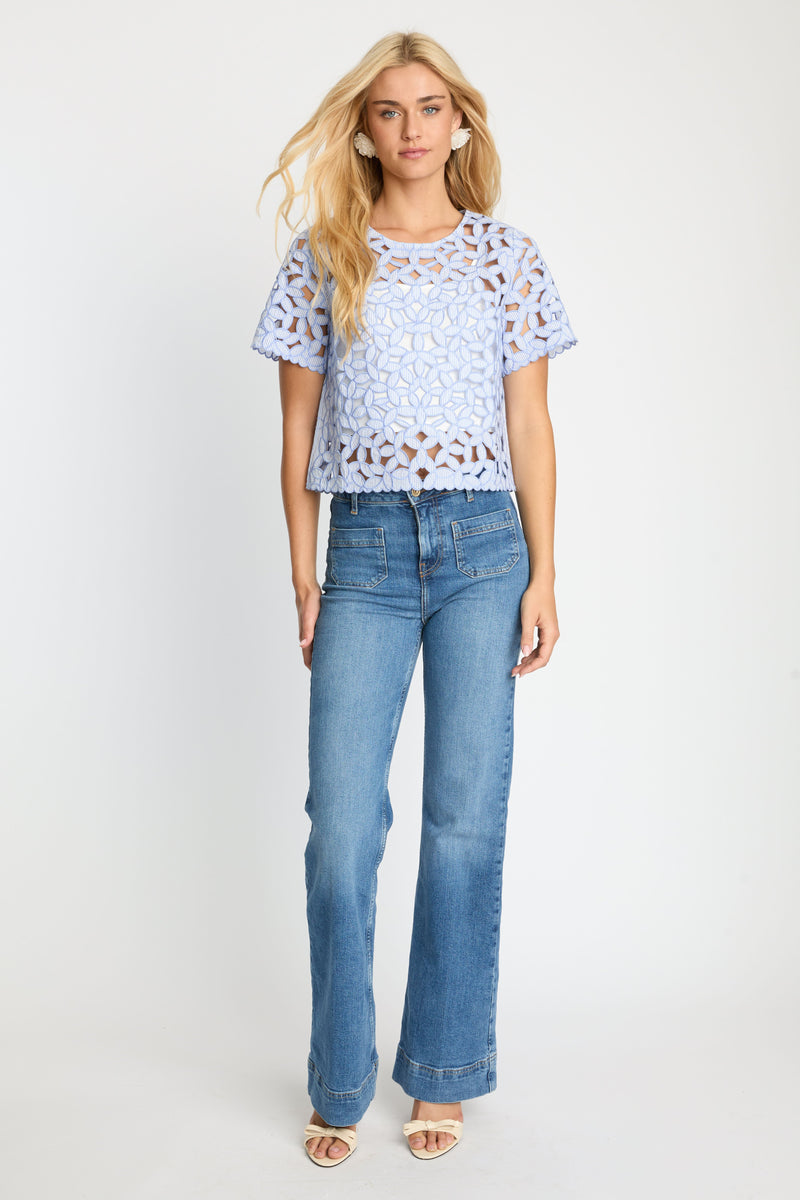 Caballero - Carmen Top - Blue/White Seersucker