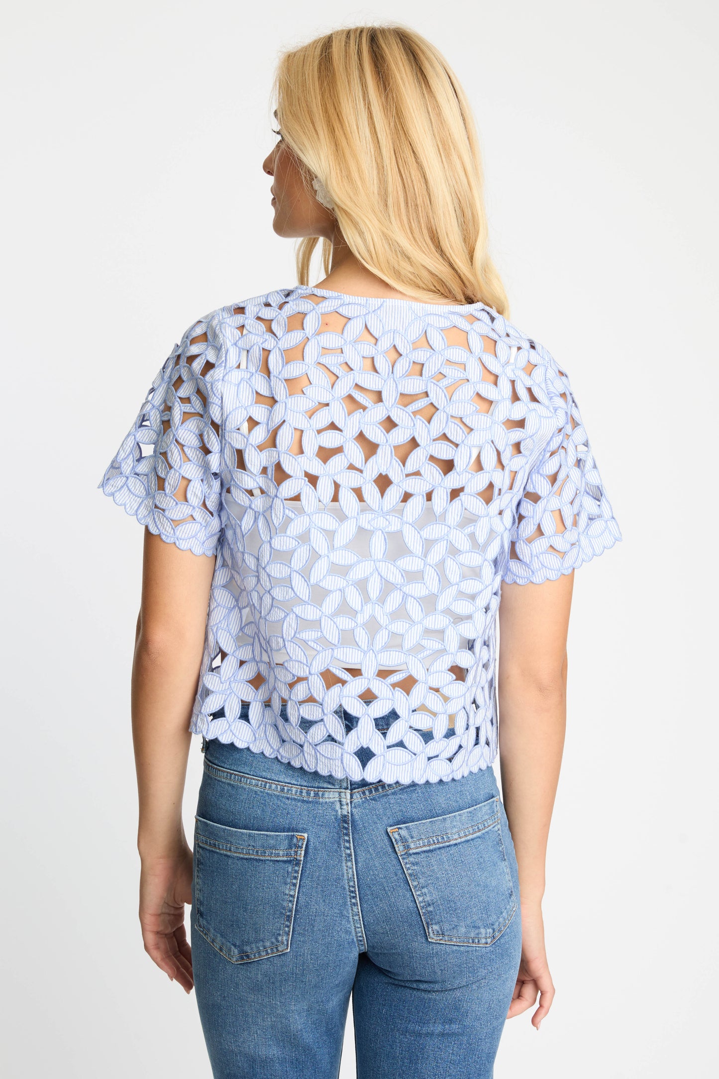 Caballero - Carmen Top - Blue/White Seersucker