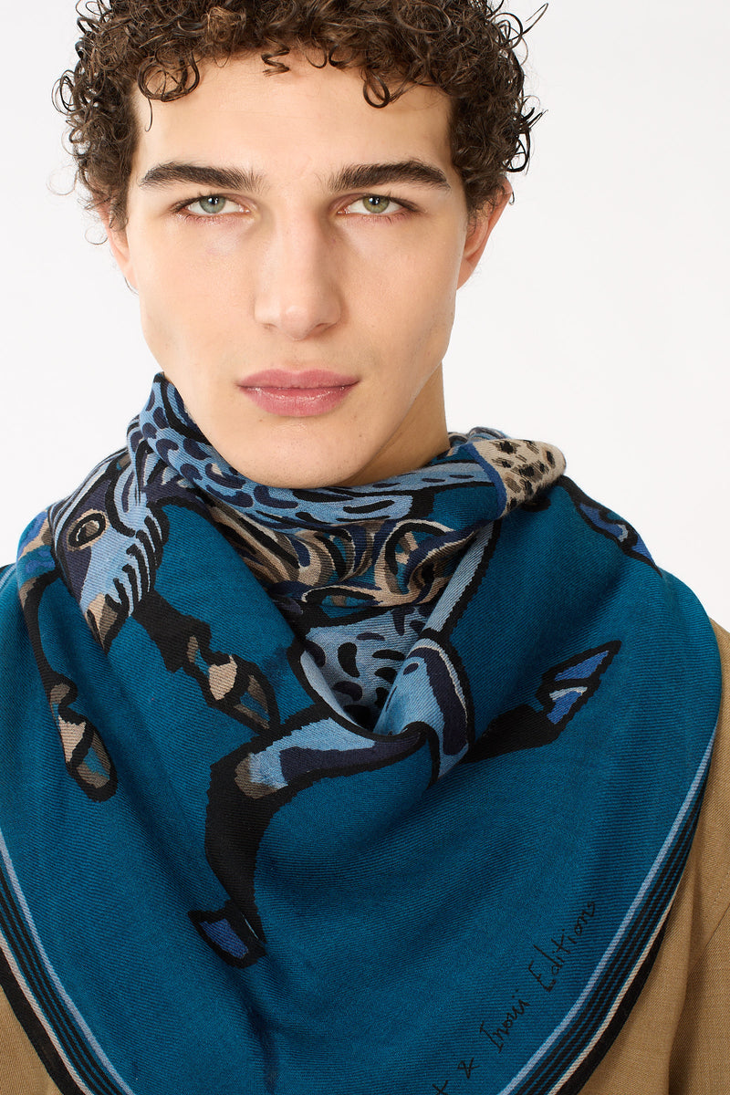 Western Wool Square in blue, detail 5