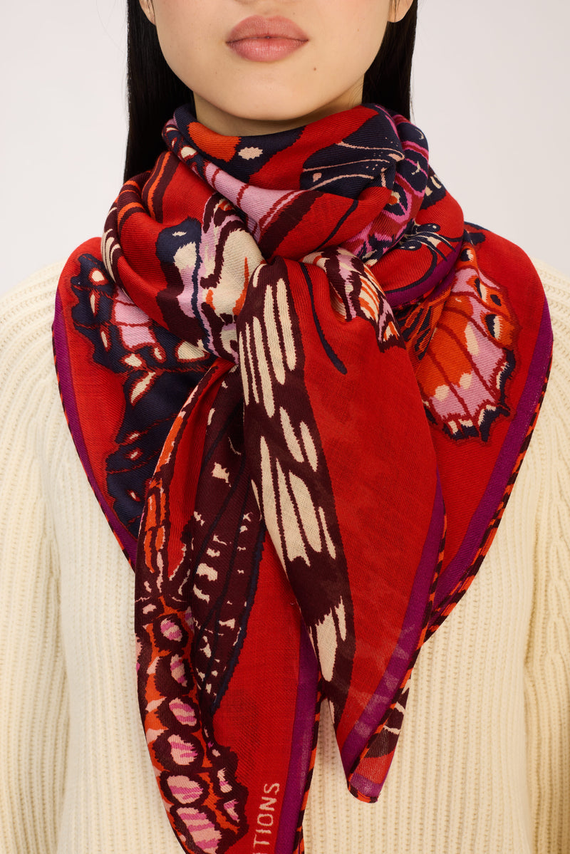 Papillons Wool Square in red, detail 5