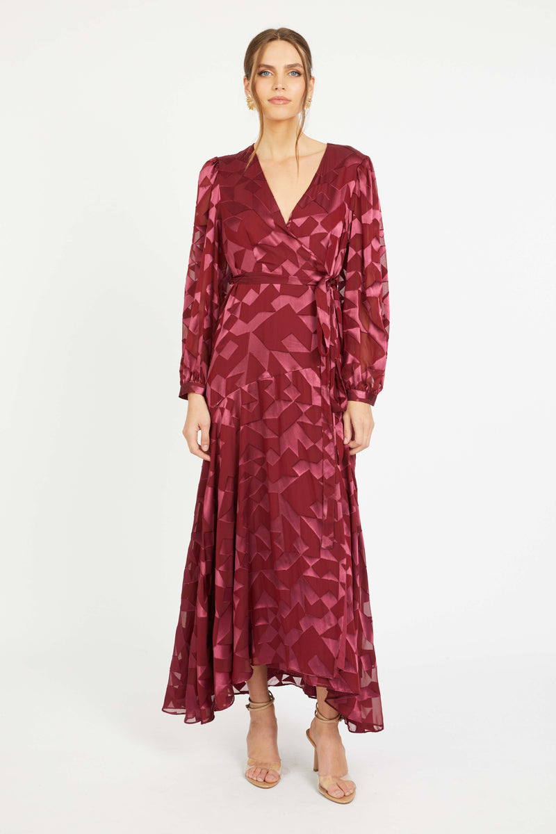 Caballero - London Gown - Cabernet Silk Geo Burnout