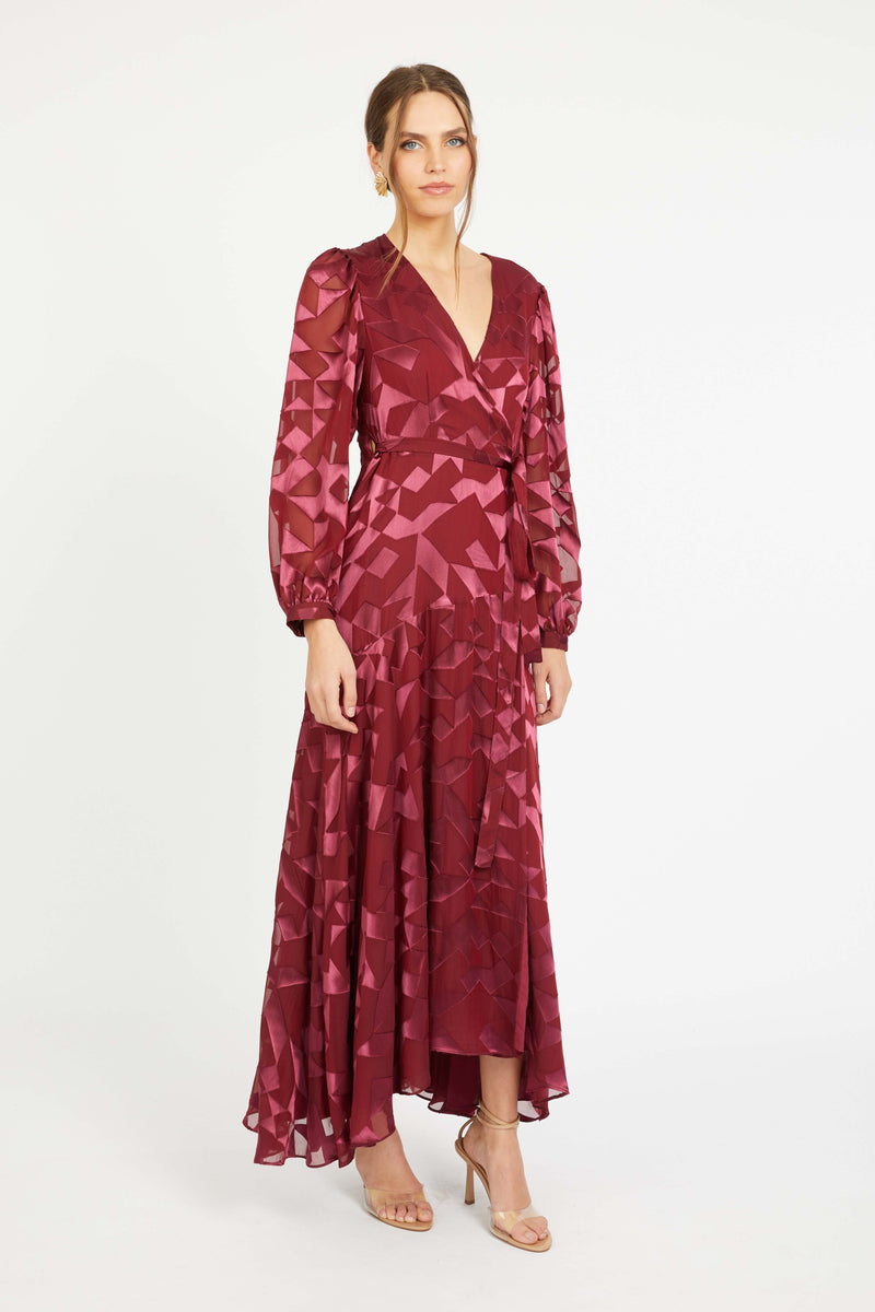 Caballero - London Gown - Cabernet Silk Geo Burnout