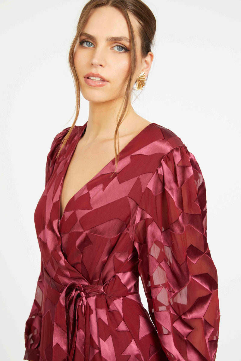 Caballero - London Gown - Cabernet Silk Geo Burnout