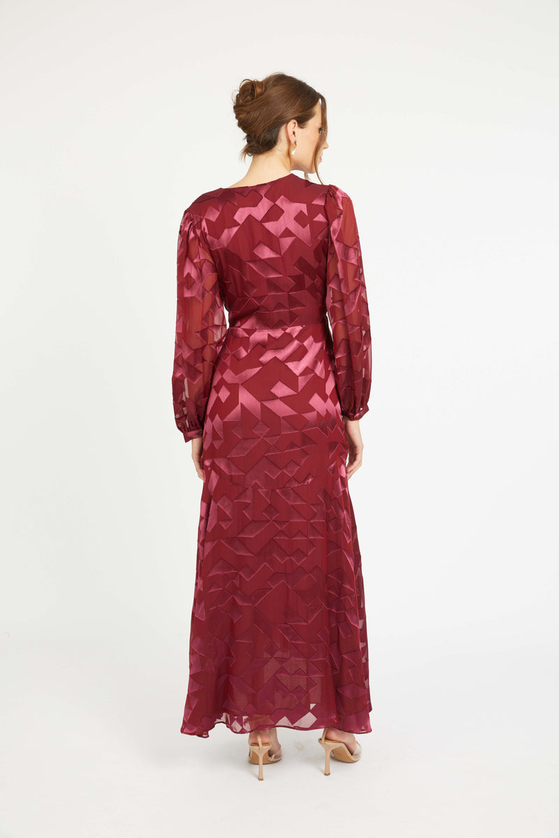 Caballero - London Gown - Cabernet Silk Geo Burnout