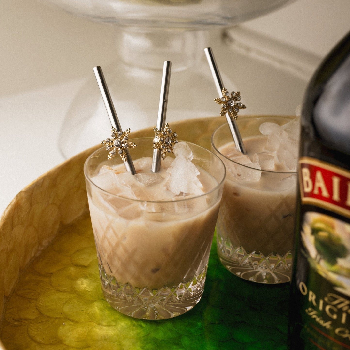 Snowflake metal cocktail straws