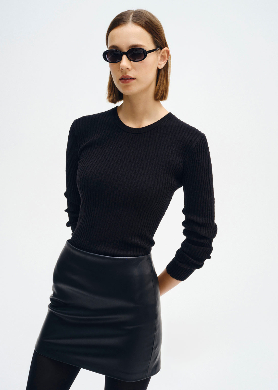 Enza Costa - Cashmere Cotton Pointelle L/S Crew - Black