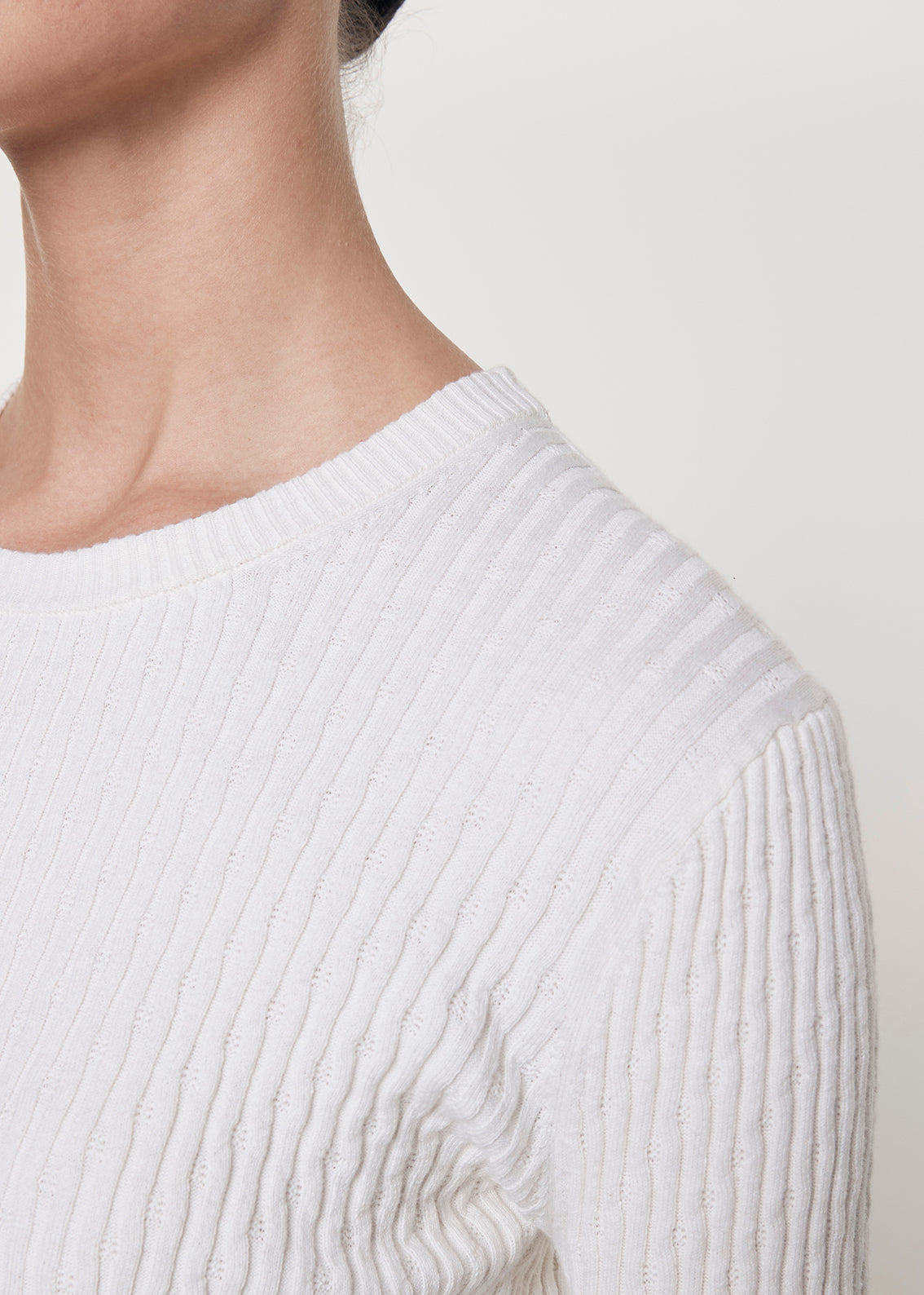 Enza Costa - Cashmere Cotton Pointelle Cap Sleeve Crew - White