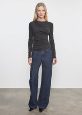 Enza Costa - Cashmere Draped L/S Crew - Charcoal