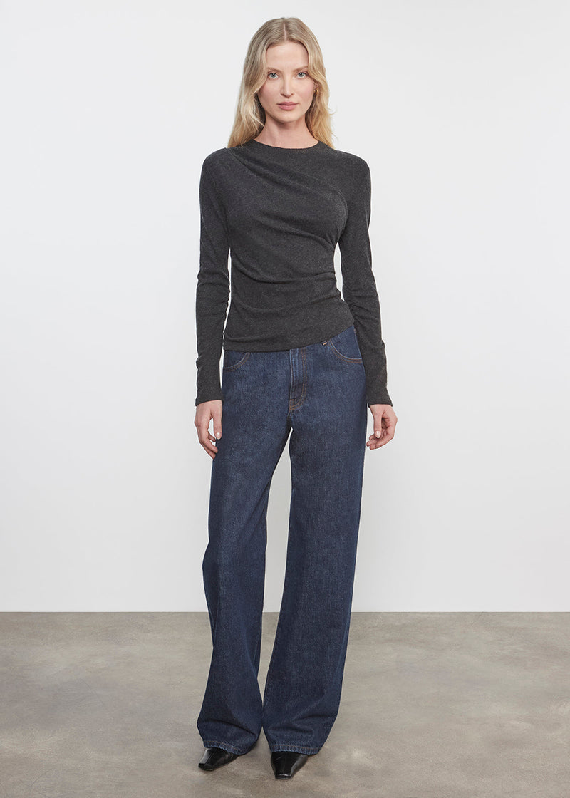 Enza Costa - Cashmere Draped L/S Crew - Charcoal
