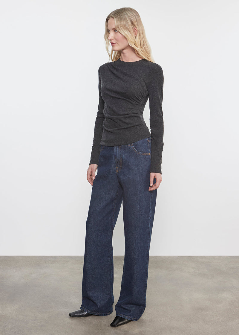 Enza Costa - Cashmere Draped L/S Crew - Charcoal