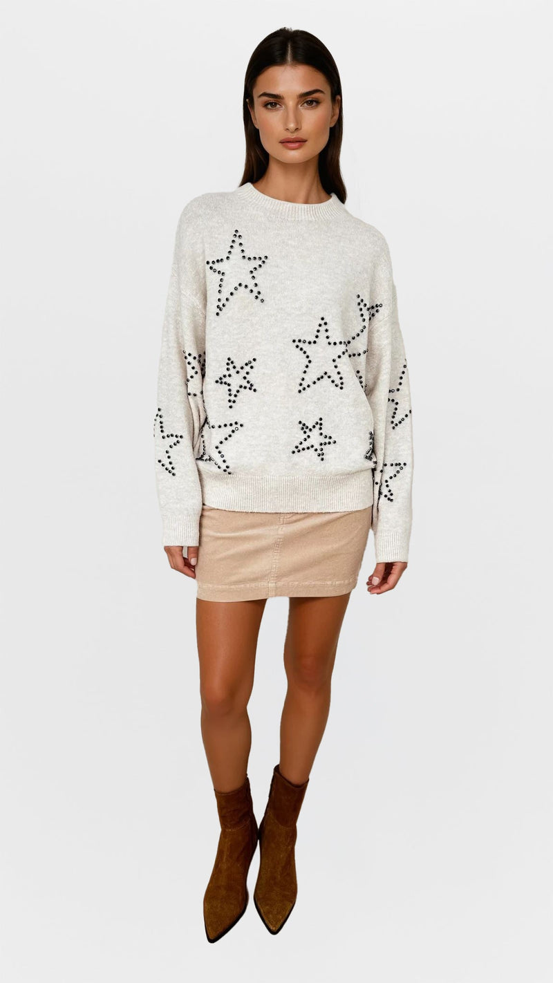 CHRLDR - Studded Star Perfect Sweater - Vintage White