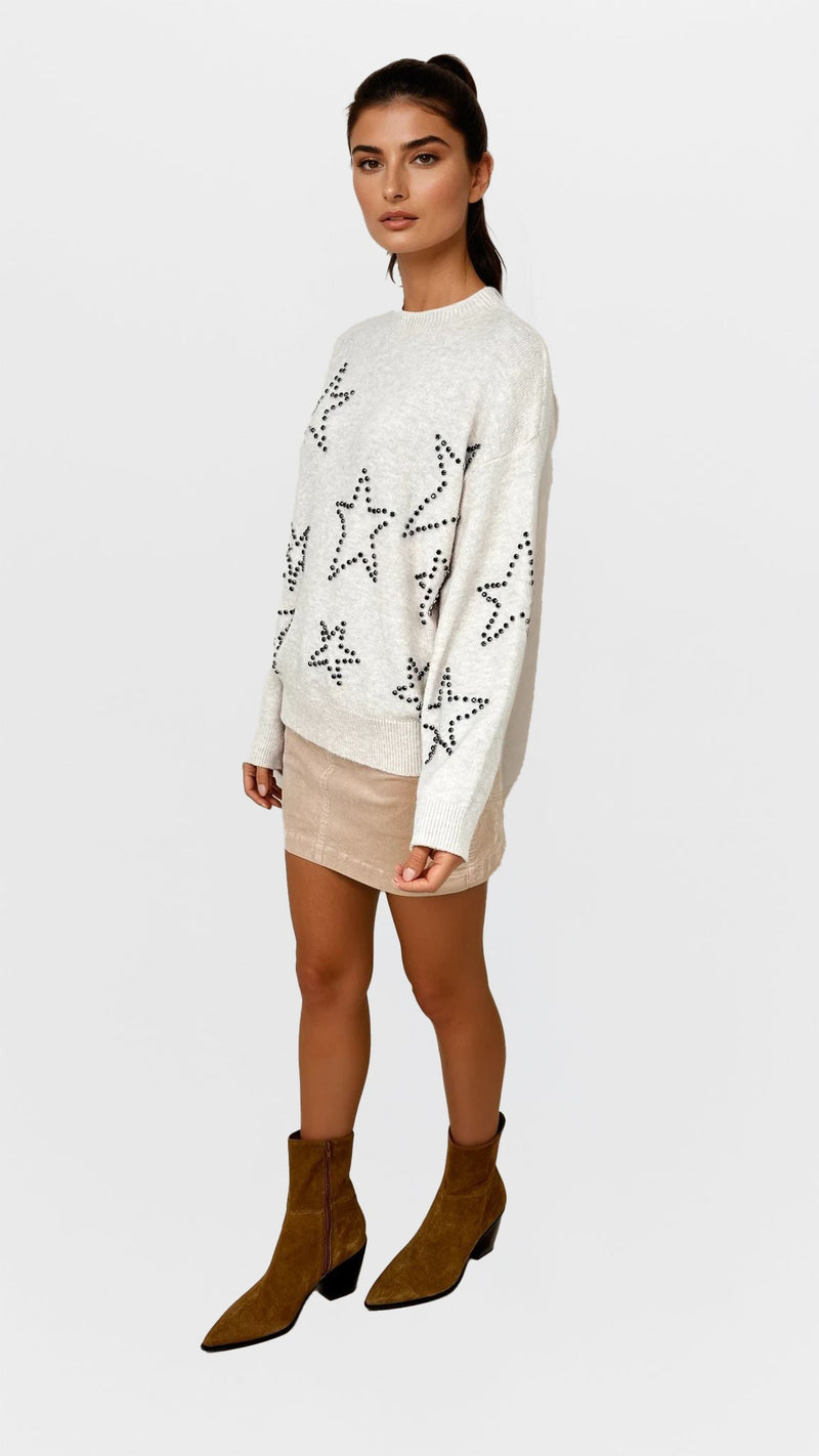 CHRLDR - Studded Star Perfect Sweater - Vintage White