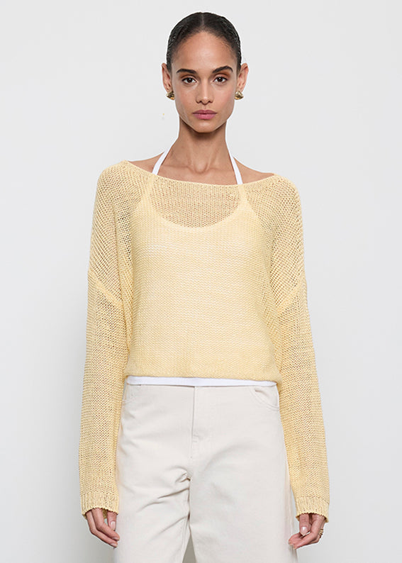 Enza Costa - Linen Open Knit Bateau Sweater - Flan