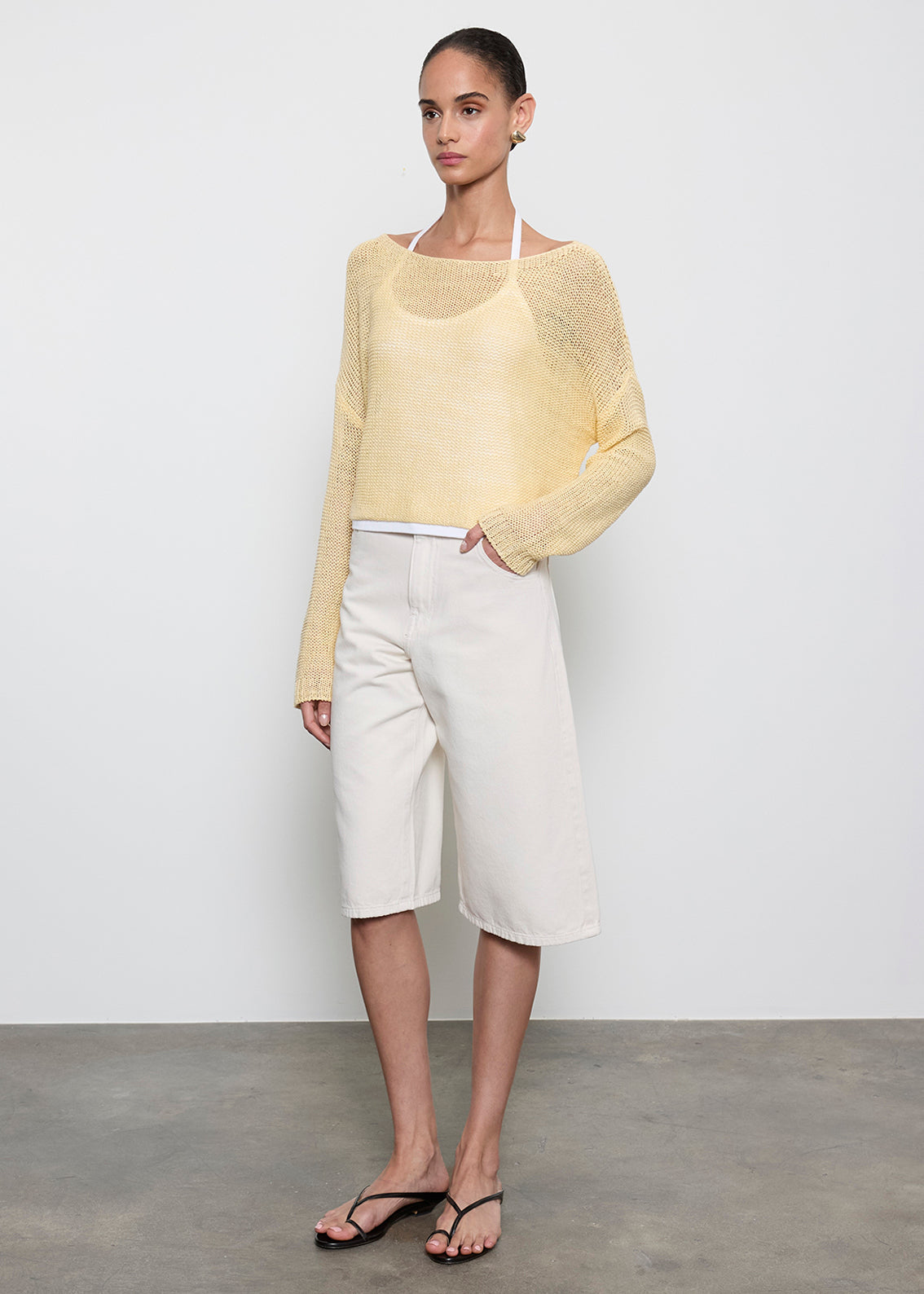 Enza Costa - Linen Open Knit Bateau Sweater - Flan