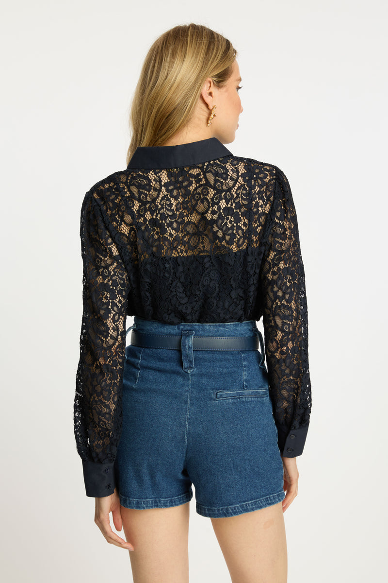 Emmie Top in Dark Navy Lace