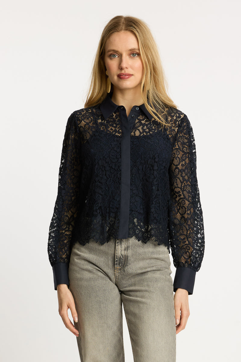 Emmie Top in Dark Navy Lace