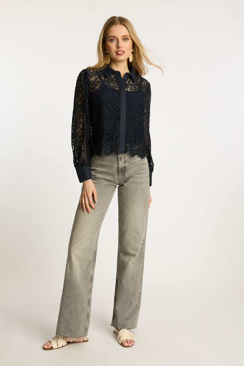 Emmie Top in Dark Navy Lace