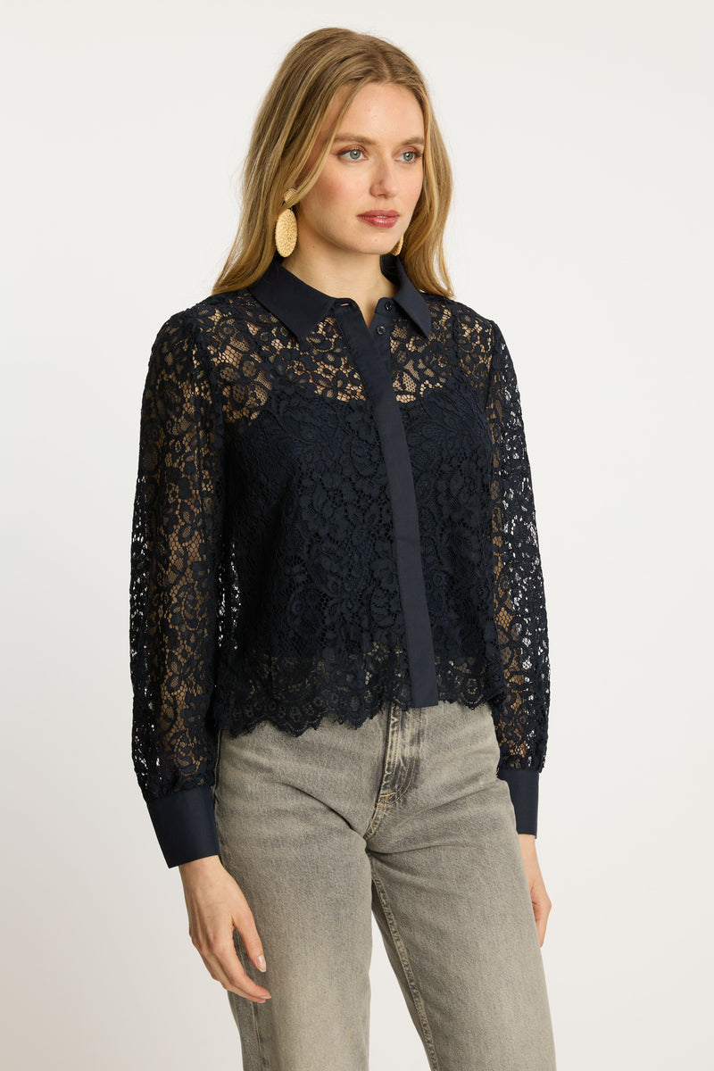 Emmie Top in Dark Navy Lace