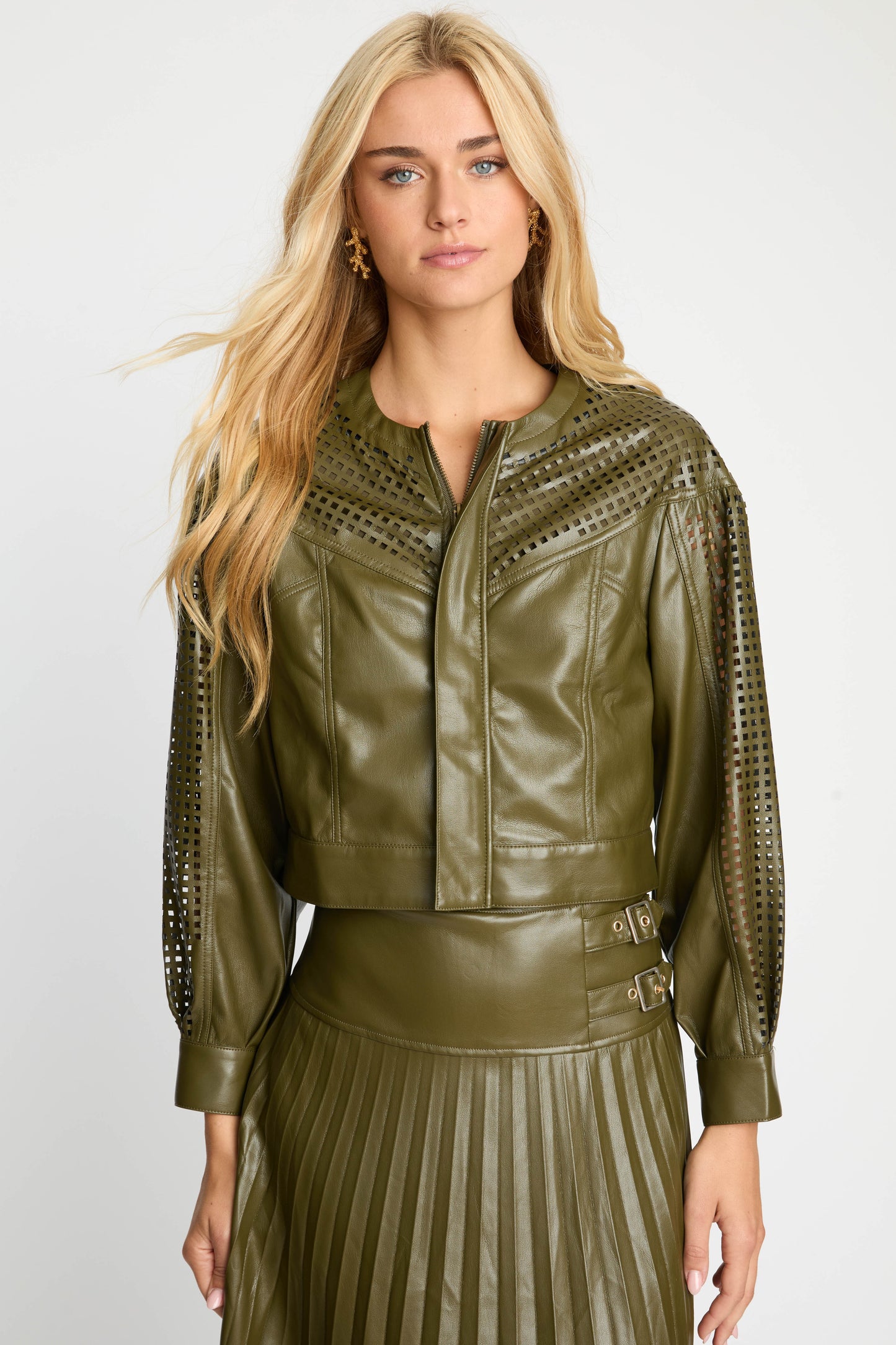 Sabrina Jacket in Loden Green Vegan Leather