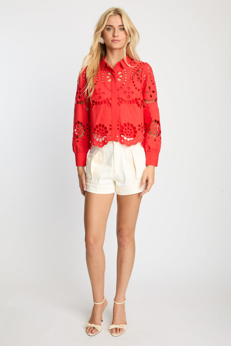 Emmie Top in Poppy Red Eyelet Lace