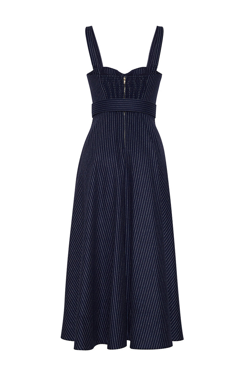 Cara Cara - Calypso Dress - Navy Chalk Stripe