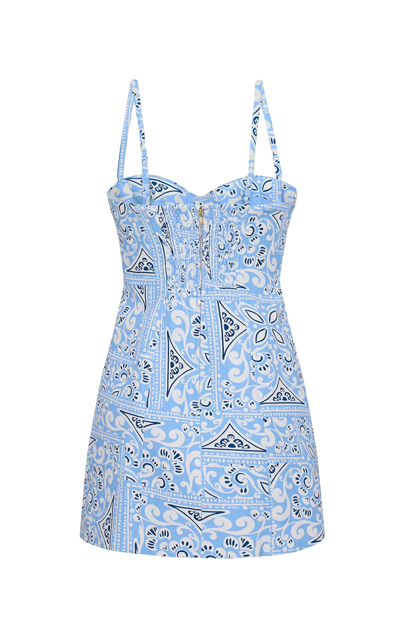 Cara Cara - Claudine Mini Dress - Heart Tile Cornflower