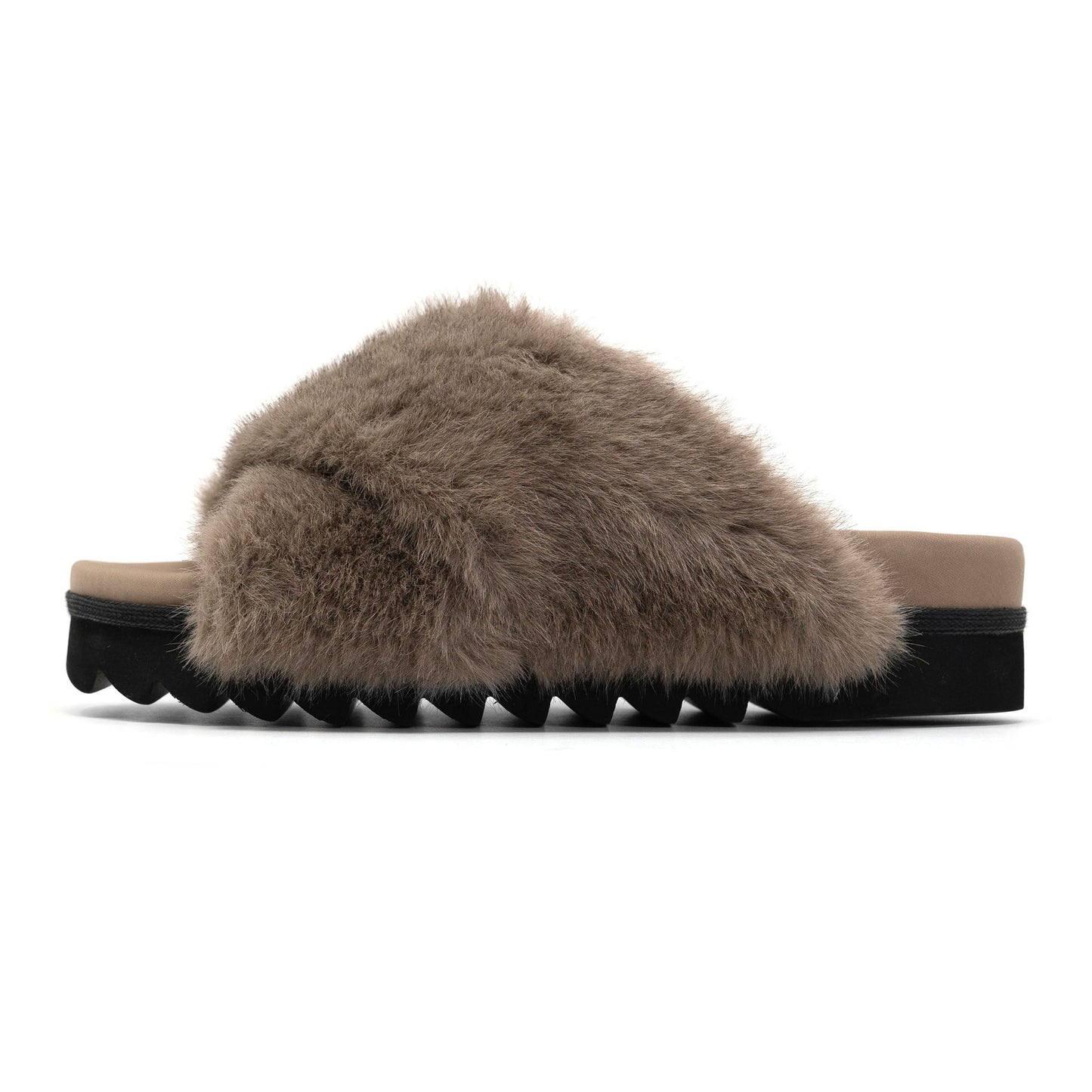 Cloud Fur Slippers in Driftwood, side