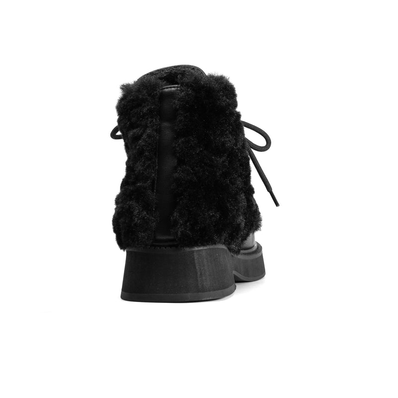 ROAM - Cloud Moto Lace-Up Boot Vegan Leather & Shearling - Black