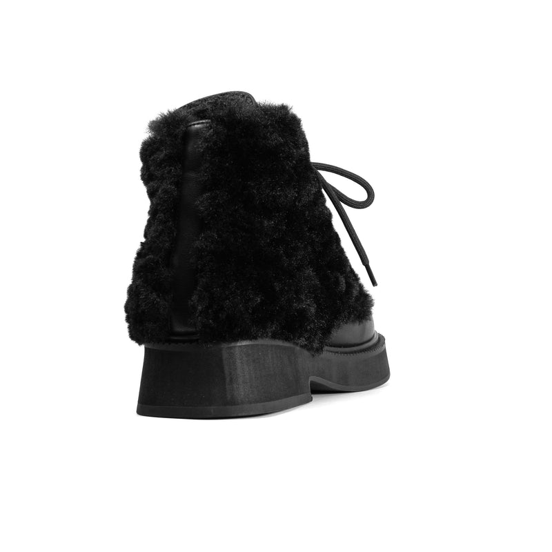 ROAM - Cloud Moto Lace-Up Boot Vegan Leather & Shearling - Black