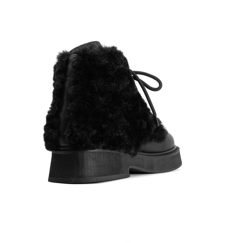 ROAM - Cloud Moto Lace-Up Boot Vegan Leather & Shearling - Black