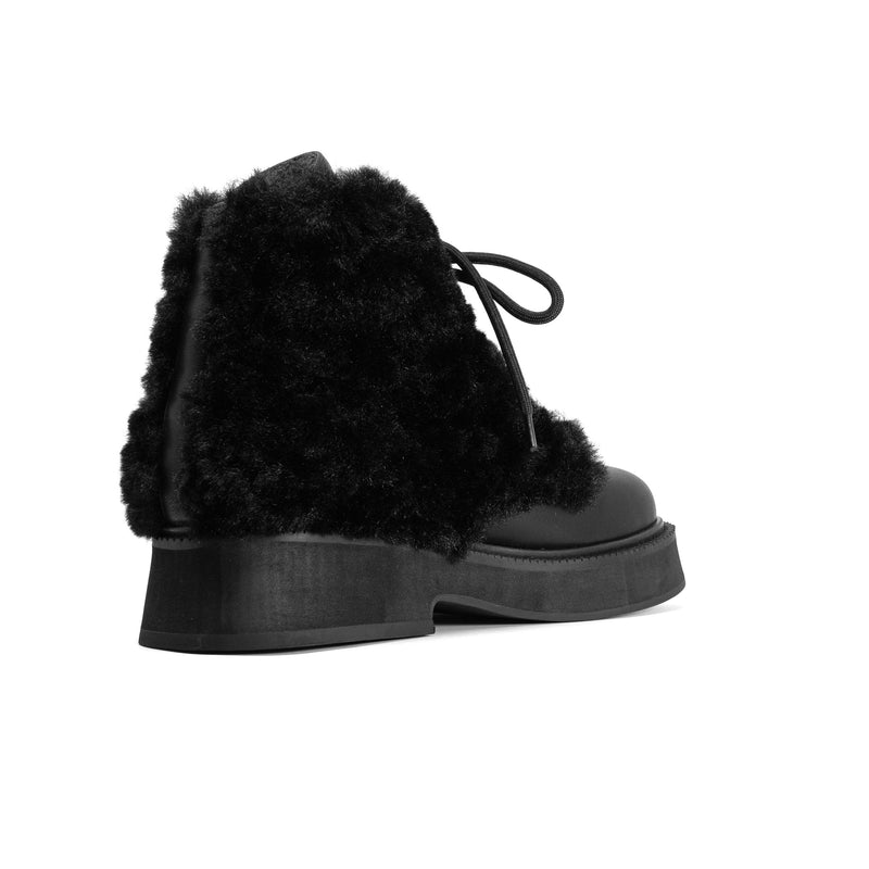 ROAM - Cloud Moto Lace-Up Boot Vegan Leather & Shearling - Black