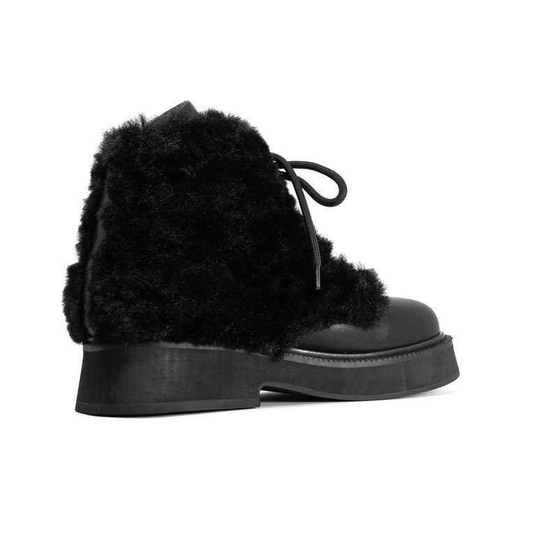ROAM - Cloud Moto Lace-Up Boot Vegan Leather & Shearling - Black