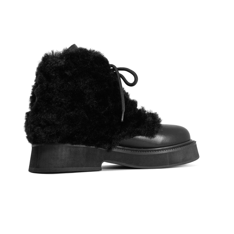 ROAM - Cloud Moto Lace-Up Boot Vegan Leather & Shearling - Black