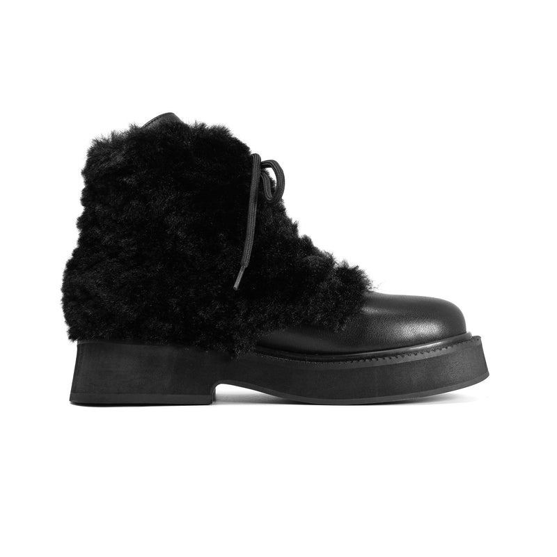ROAM - Cloud Moto Lace-Up Boot Vegan Leather & Shearling - Black