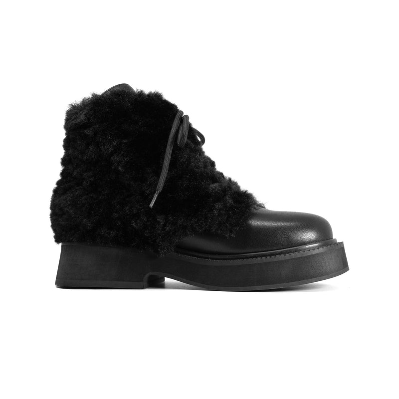 ROAM - Cloud Moto Lace-Up Boot Vegan Leather & Shearling - Black
