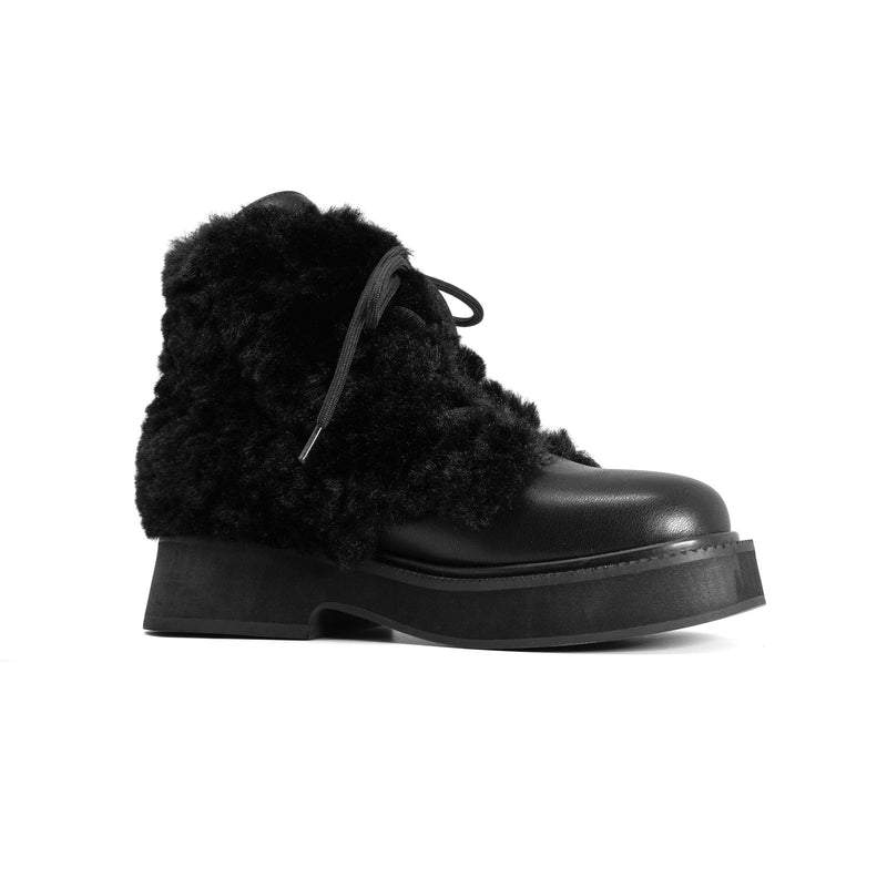 ROAM - Cloud Moto Lace-Up Boot Vegan Leather & Shearling - Black