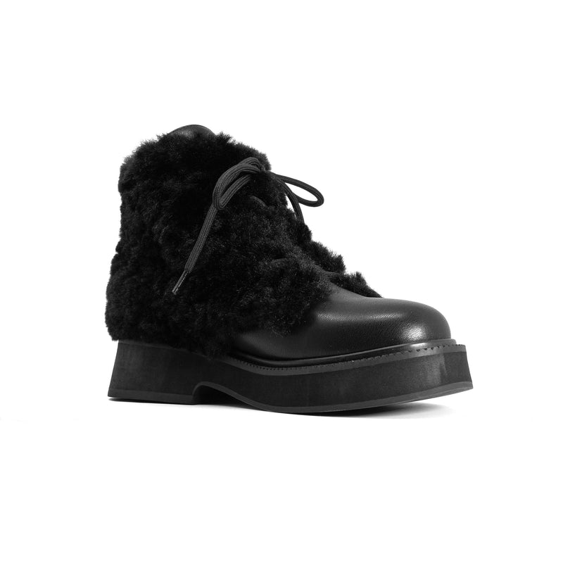 ROAM - Cloud Moto Lace-Up Boot Vegan Leather & Shearling - Black