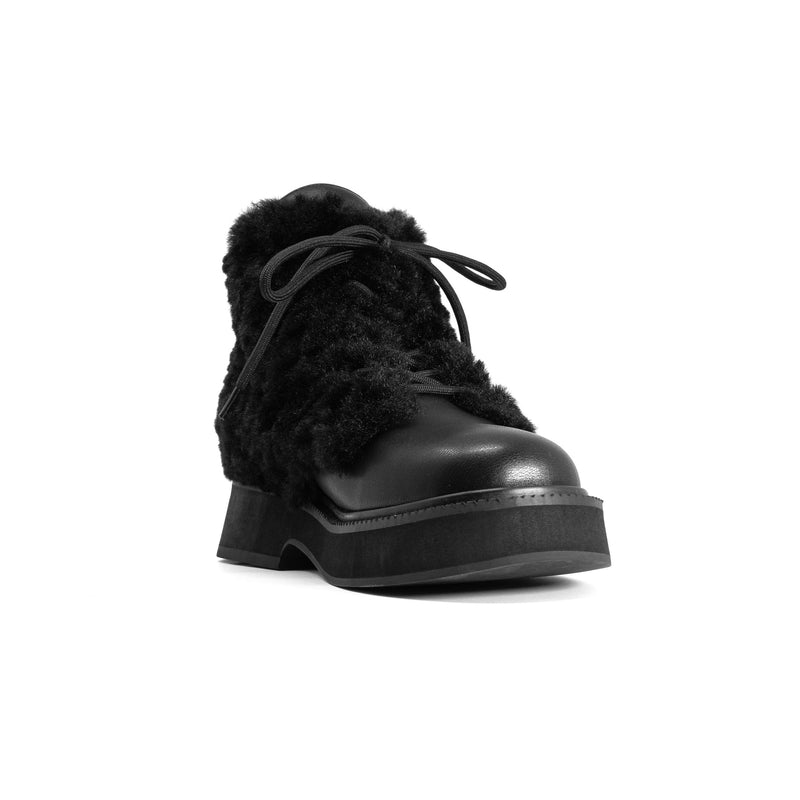 ROAM - Cloud Moto Lace-Up Boot Vegan Leather & Shearling - Black